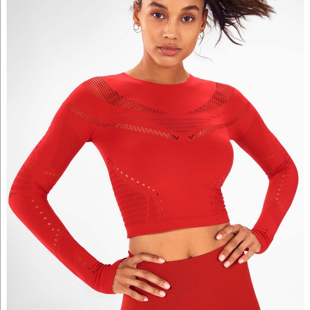 Fabletics long sleeve workout crop top red stretch